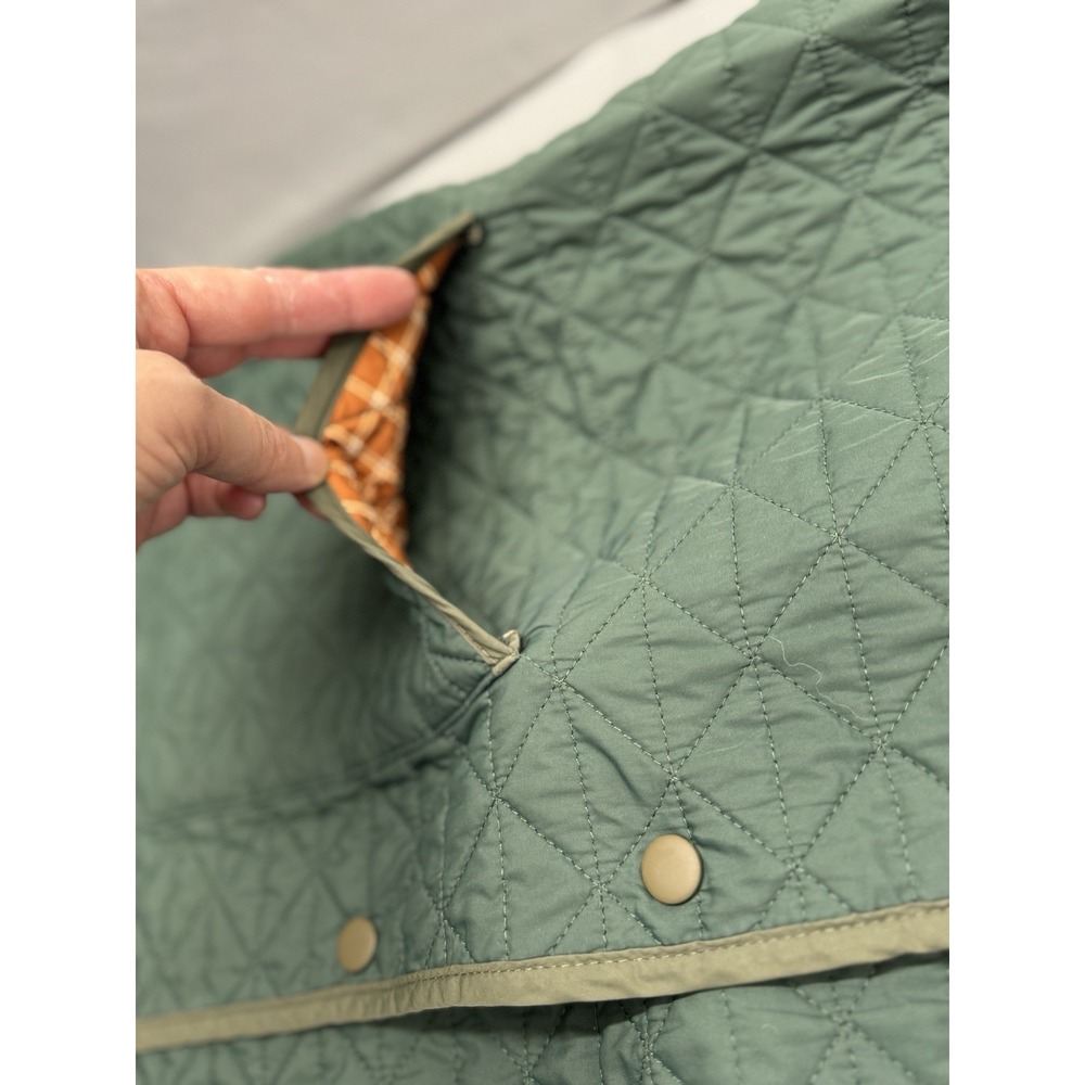Lands' End Quilted Green Jacket with Orange Plaid Lining - Picture 12 of 13